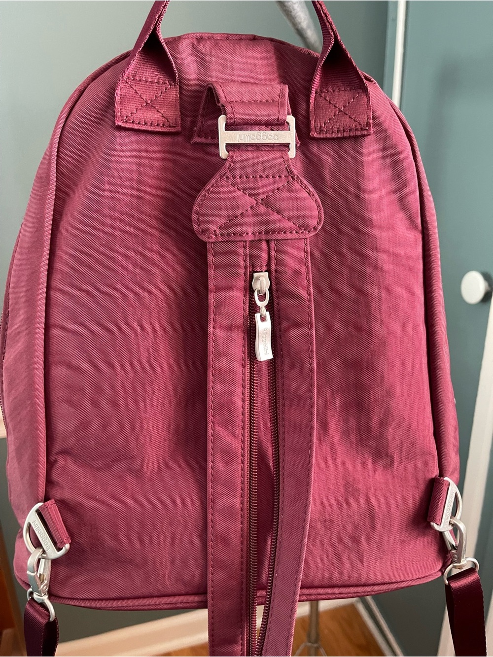 Baggallini Burgundy Compact Backpack with Front Turn-Lock - Picture 3 of 9